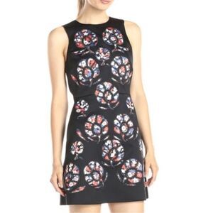Cynthia Rowley Black Satin Floral Appliqué Mini Dress Size 8